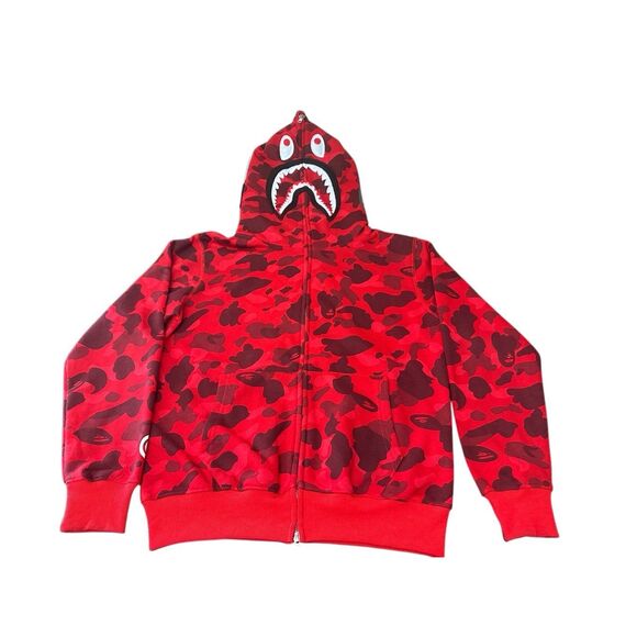 BAPE Camo Shark Red Full Zip Hoodie Size : S - Picture 1 of 15